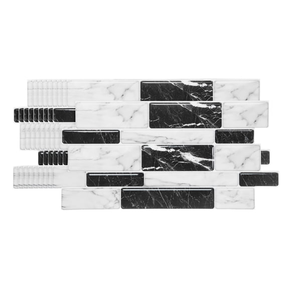 Uxcell 10Pcs Peel and Stick Backsplash Tiles 9.4" x 4.7" 3D Thickened Mable Texture Self-Adhesive Tile Stickers Wallpaper Wall for Kitchen Bathroom Bedroom, Black White