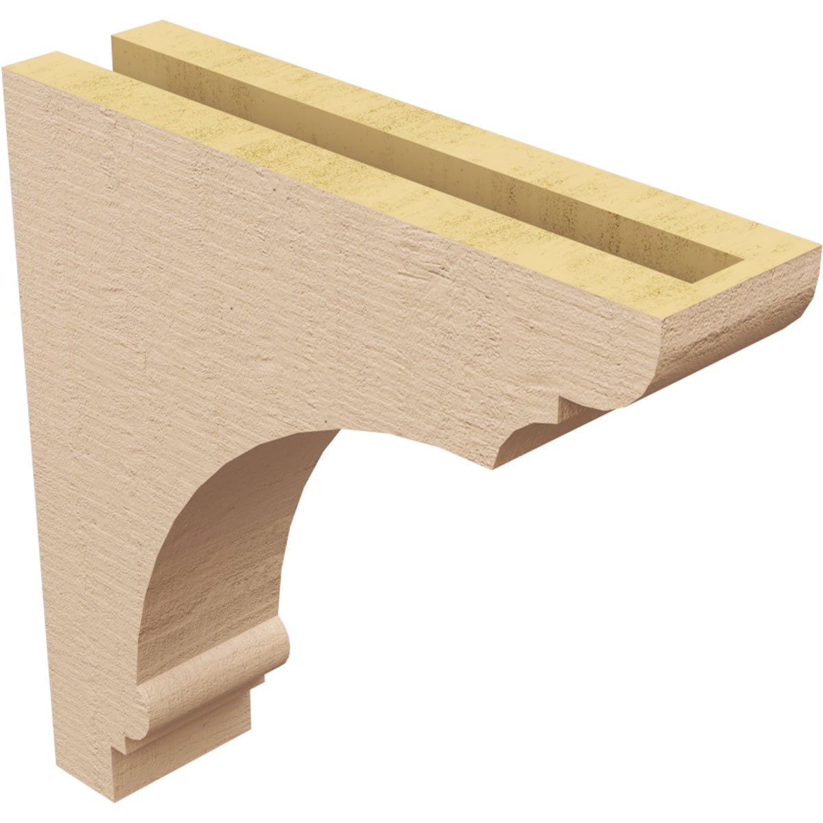 3"W x 12"D x 12"H Thin Hughes Rough Cedar Woodgrain TimberThane Corbel, Primed Tan