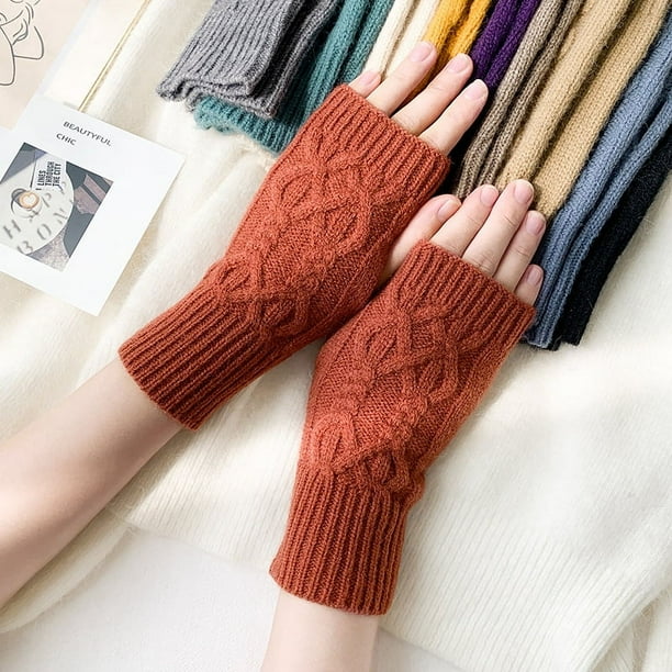 Guantes de punto de media sección para mujer, lindos guantes de invierno con dedos abiertos, guantes de lana para parejas de hombres y mujeres para estudiantes