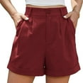 thumbnail image 5 of IDALL Shorts for Women Gym Shorts Women Womens Summer High Waist Linen Shorts Roll Up Pleated Zippered Wrap Hem Wide Leg Shorts With Pockets Running Shorts Workout Shorts Red S, 5 of 7