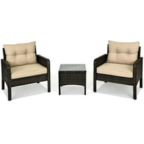 Patiojoy 3PCS Outdoor Patio Rattan Wicker Conversation Set W/Cushions Beige