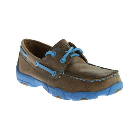 Leather Driving Mocs - Children's Twisted X YDM0016 Driving Moc Black Genuine Deerskin Leather 8 3E