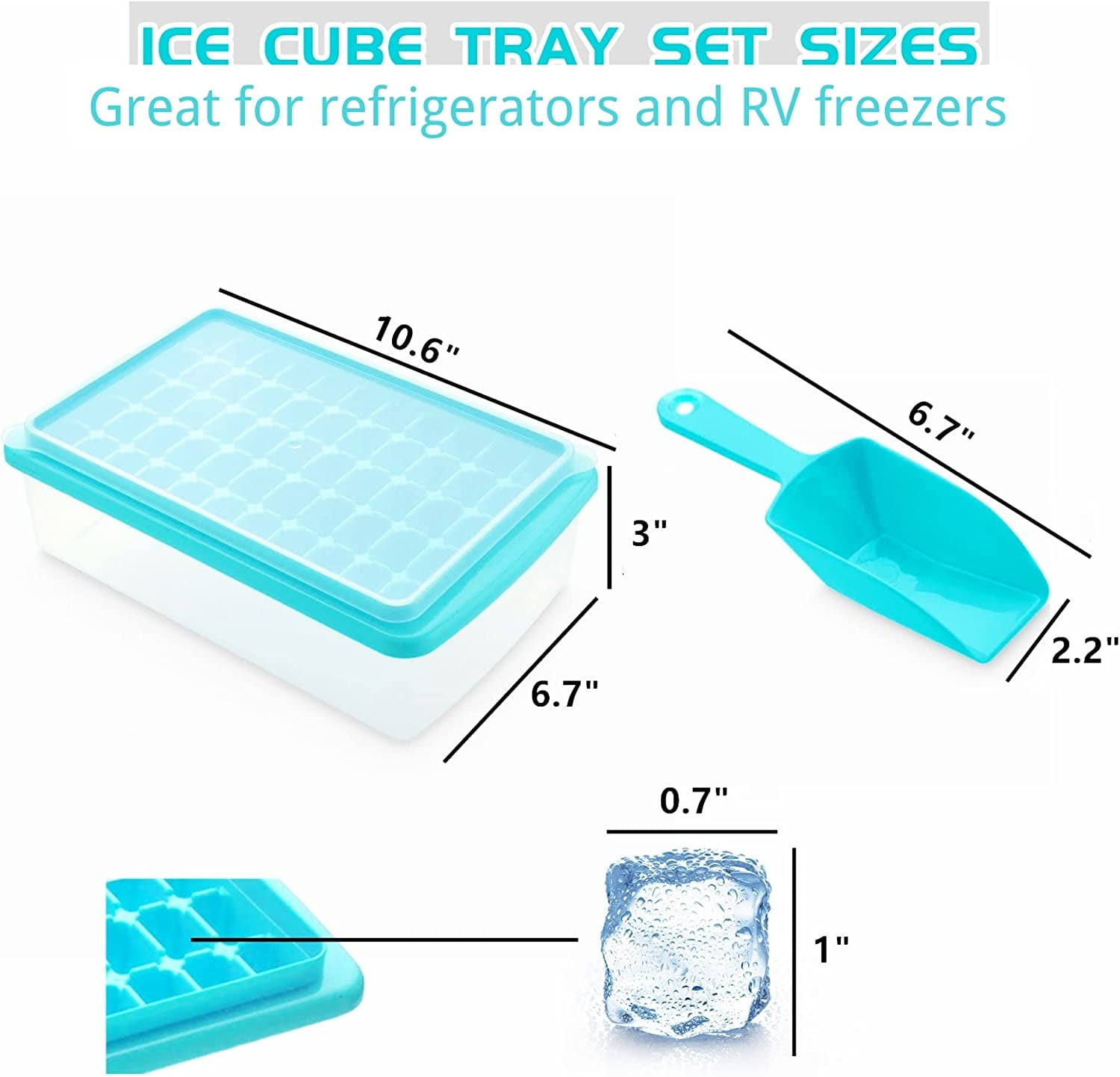 Ice Cube Tray with Lid and Bin for Freezer, Easy Release 36 Nugget Ice Tray with Cover, Storage Container, Scoop. Perfect Small Ice Cube Maker Tray & Mold. Flexable Durable Plastic, BPA Free (Green)