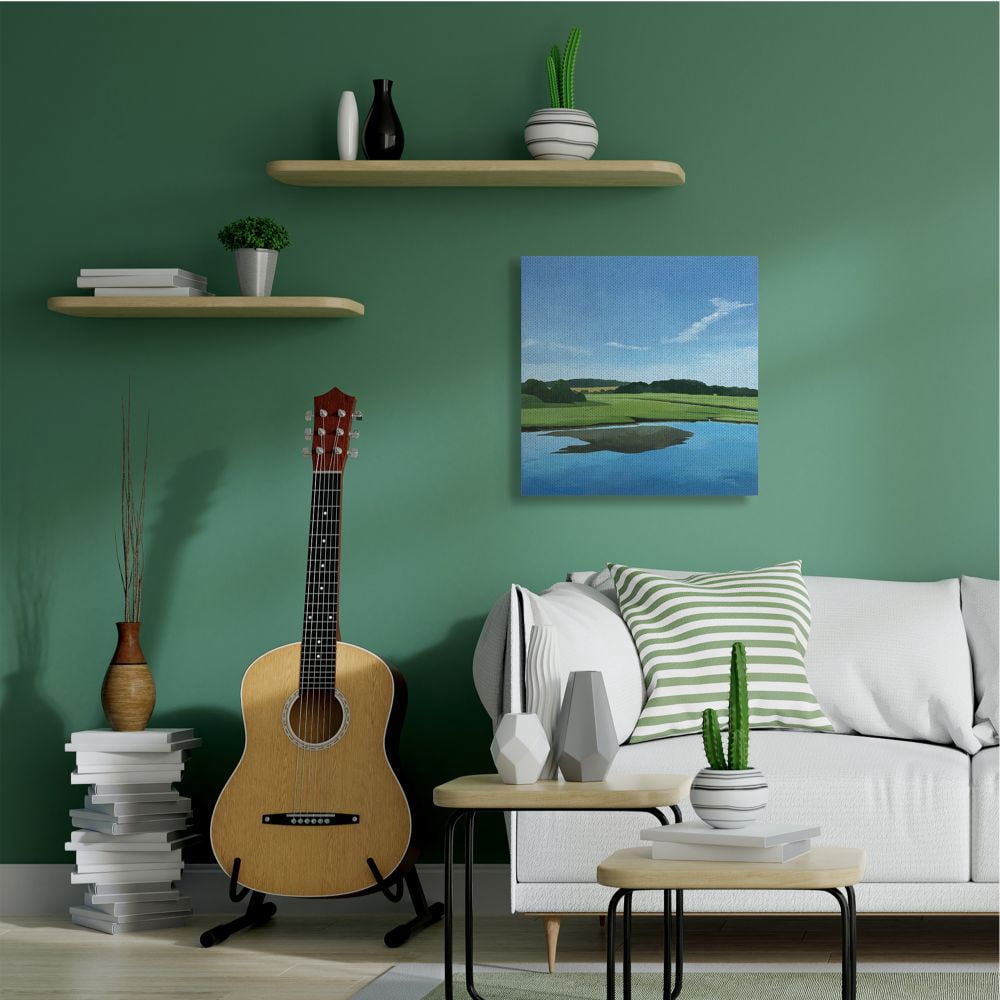 Stupell Industries Serene Pond Lake Landscape Blue Green Pastel Painting Canvas Wall Art Design by Kathrine Lovell, 30" x 30"