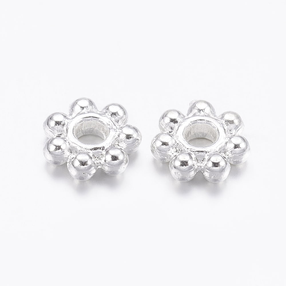 Tibetan Style Alloy Daisy Spacer Beads Flower Lead Free & Cadmium Free Silver Color Plated 4.5x1.5mm Hole: 1mm
