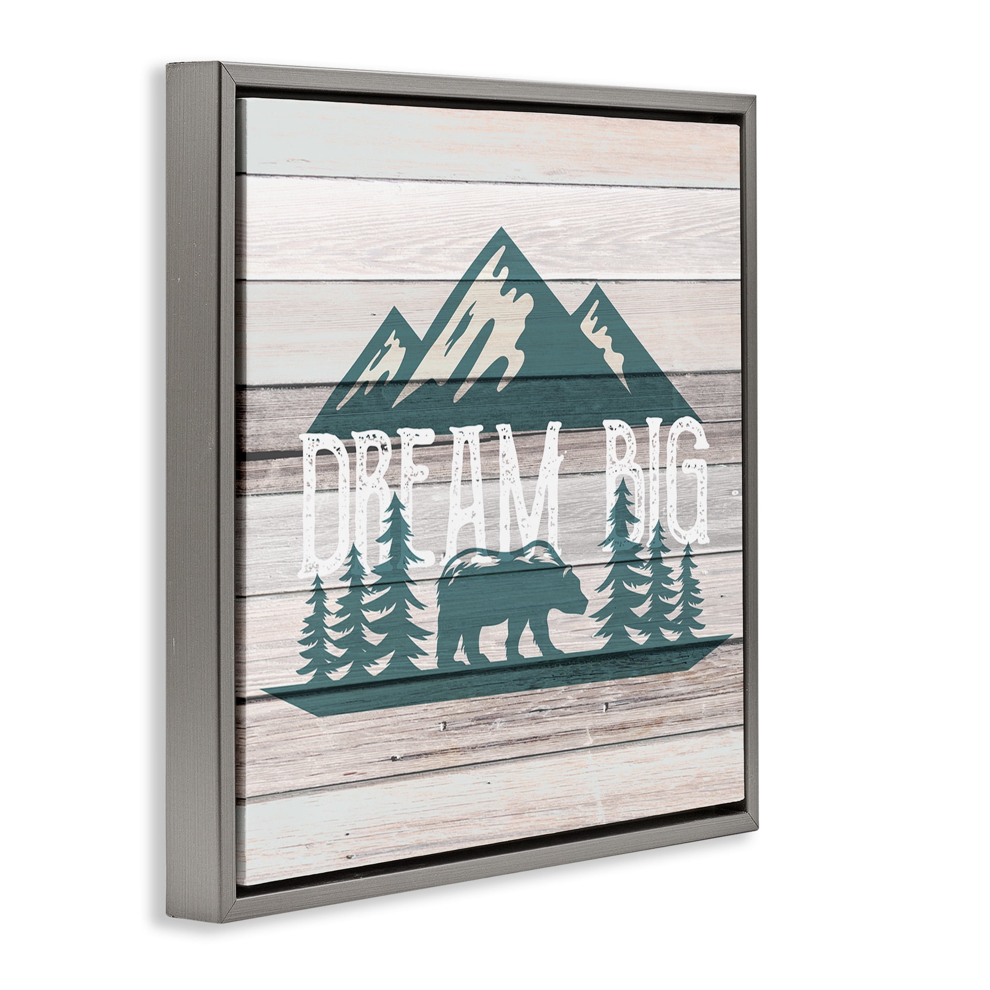 Stupell Industries Rustic Forest Mountain Adventure Dream Big Sentiments Typography Painting Gray Floater Framed Canvas Art Print Wall Art, 18 x 18