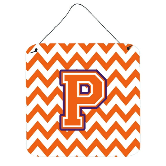 Letter P Chevron Orange and Regalia Wall or Door Hanging Prints