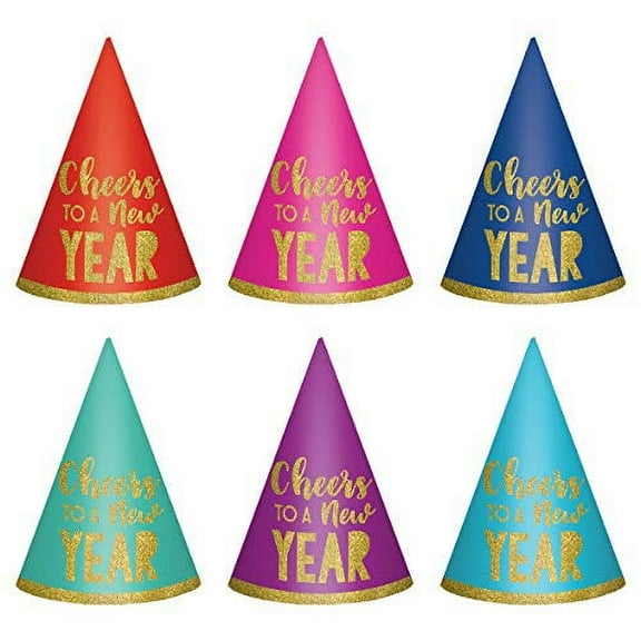 "Cheers To A New Year" Cone Party Hats, 6 Pack