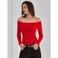 thumbnail image 6 of ANFERRY Women Padded Off Shoudler Tops Long Sleeve Side Ruched Basic Going Out Shirts, 6 of 8