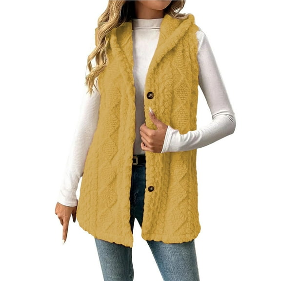 SuTry Womens Fleece Vest Casual Warm Sleeveless Button Vest Jacket Solid Color Fall Winter Warm Outerwear for Women(Yellow#2,S)