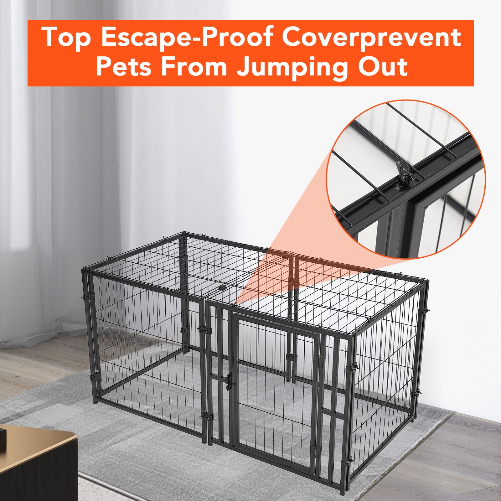 48" Heavy Duty Dog Crate - Escape-Proof Steel Cage with Double Doors & Wheels
