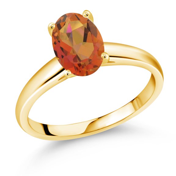 Gem Stone King 1.80 Ct Oval Twilight Orange Mystic Quartz 10K Yellow Gold Ring