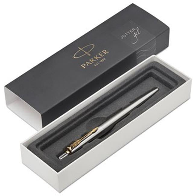 Parker 2020647 0.7 mm Jotter Gel Pen with Gift Box - Medium, Black with Stainless Steel Barrel