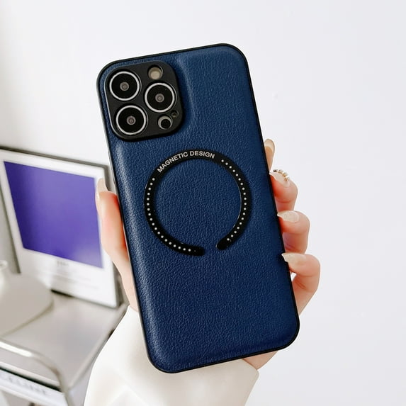 TECH CIRCLE for iPhone 13 Pro Max PU Leather Case Compatible with Magsafe, Slim Luxury Non-Slip Grip Rugged Bumper Shockproof Full Body Protective Cover Phone Cases for iPhone 13 Pro Max 6.7",Navyblue