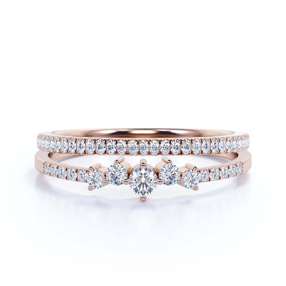 Bespoke Promige Ring 1.10 Carat Round Cut Diamond Moissanite Cheap Engagement Ring Wedding Band Ring in 10k Solid Rose Gold, Bridal Set, Matching Band, Fairy Ring