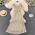 thumbnail image 4 of Vestido largo de lentejuelas con cuello en V para mujer, prenda elegante de cintura alta con cuello en V, ideal para fiesta, 4 of 5