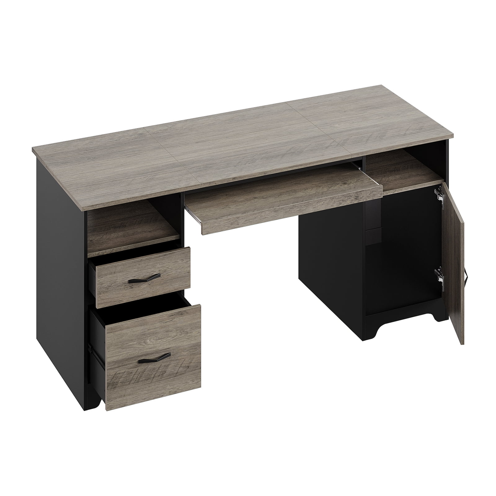Bestier 59” Computer Desk with Drawers, Executive Desk with Storage Cabinet, Keyboard Tray for Home Office, Gray