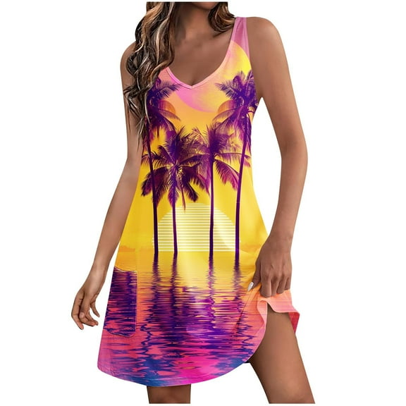 Baikeli Clearance White Dresses Women's Summer Comfort Fashion Printing Pocket Sleeveless V-Neck Dress Dresses for Women 2024