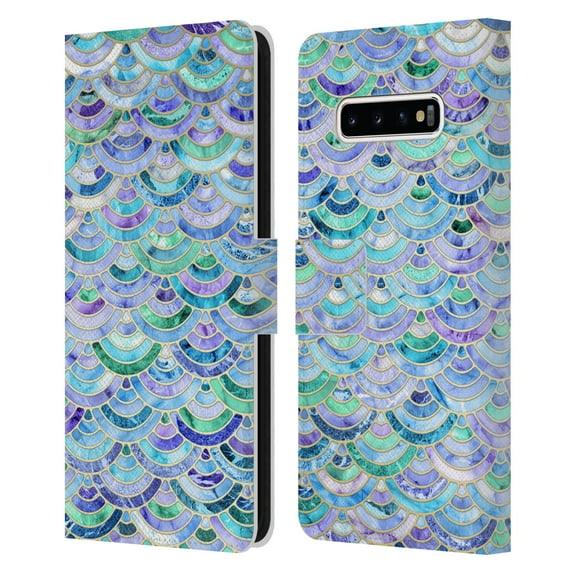 Head Case Designs Officially Licensed Micklyn Le Feuvre Marble Patterns Mosaic In Sapphire And Emerald Leather Book Case Compatible with Samsung Galaxy S10+ / S10 Plus