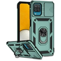 Heavy Duty Armor Case for Samsung Galaxy A12 5G, Rugged PC Soft TPU Military Grade Shockproof Metal Magnetic Car Mount Shockproof Cover with Camera Lens Sliding Ring Holder Bracket Case,Darkgreen