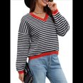 thumbnail image 2 of Suéter de Rayas de Larga para Mujer, Cuello en V, Bloque de Color, Punto Suave, Jersey de Moda y Negro XL, 2 of 10