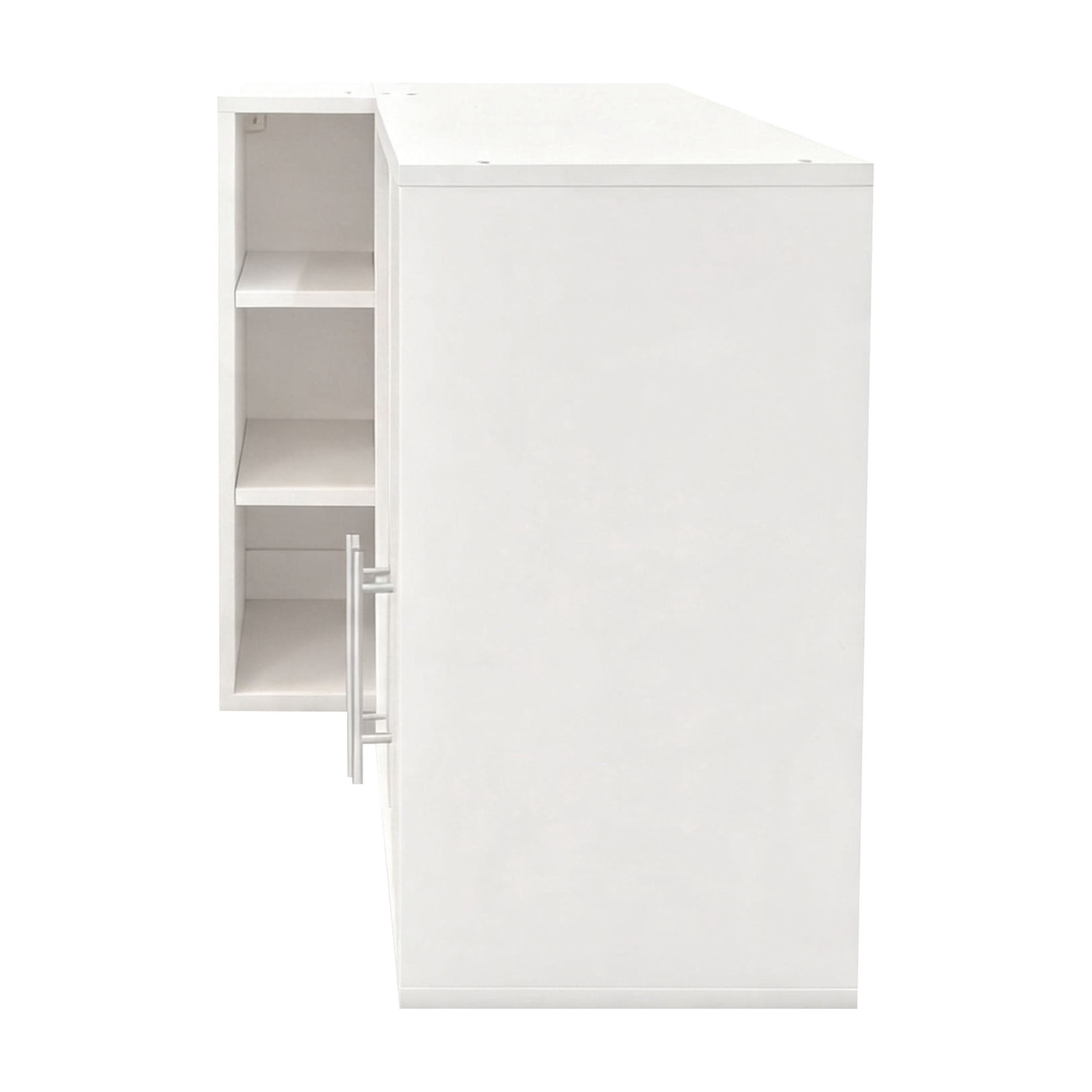 Noble House L-Shape Wall Mounted Kitchen Sideboard Cabinet with 2 Doors & 3 Tier Shelves, Hanging Storage Buffet, White