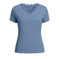 thumbnail image 6 of Jalioing Lace T Shirt for Women Fashion Plain Slim V Neck Short Sleeve Tee Shirt Soft Comfy Summer Tops Undershirts, 6 of 8