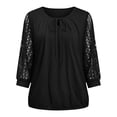 thumbnail image 6 of Yrmaups Loose Fit 3/4 Sleeve Blouse for Women, Casual Lace Tie Front Top, Soft Stretch Tee for Party Office Travel Everyday Wear, Black 2XL, 6 of 6