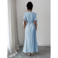 thumbnail image 2 of Blue Summer Womens Solid Color Round Neck Petal Sleeve Elegant Maxi Dress, 2 of 7