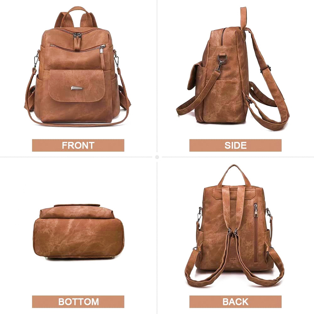 Honglong Women's Backpack Purse, Waterproof Leather, Brown photo 3