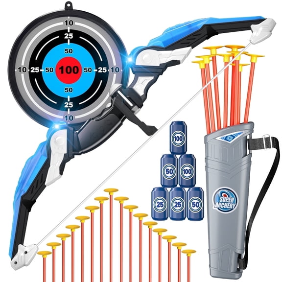 MAVOLIO LED light up Kids Bow and Arrow Archery Set, with 16 Suction Cup Arrows and Target, Indoor Outdoor Sport Toy, Birthday Gift for Boys Girl 4-12
