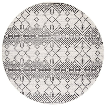 SAFAVIEH Tulum Percival Geometric Area Rug  6 7  x 6 7  Round  Dark Grey/Ivory