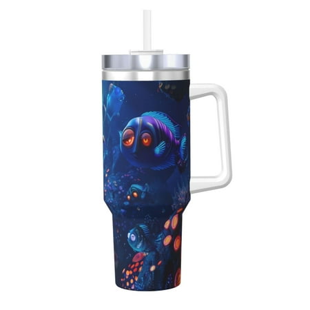 

KLL Deep Sea Glowing Fishes Print 40oz Stainless Steel Insulated Car Cup Coffee Mug with Spillproof Lid - Keep Your Drink Hot or Cold on the Go