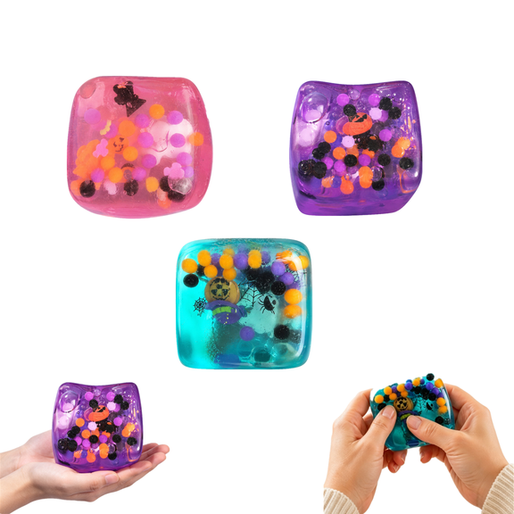 Halloween Squishies Cube Stress Balls for Adult, 2.17in Soft Slow Rising Stress Relief Toys with Colorful Pumpkin, Spider Sensory Fidget Toys for Desk Toy Gift Party Favor