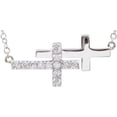 thumbnail image 5 of Sterling Silver Cubic Zirconia Double Sideways Cross 18" Necklace in Sterling Silver, 5 of 5