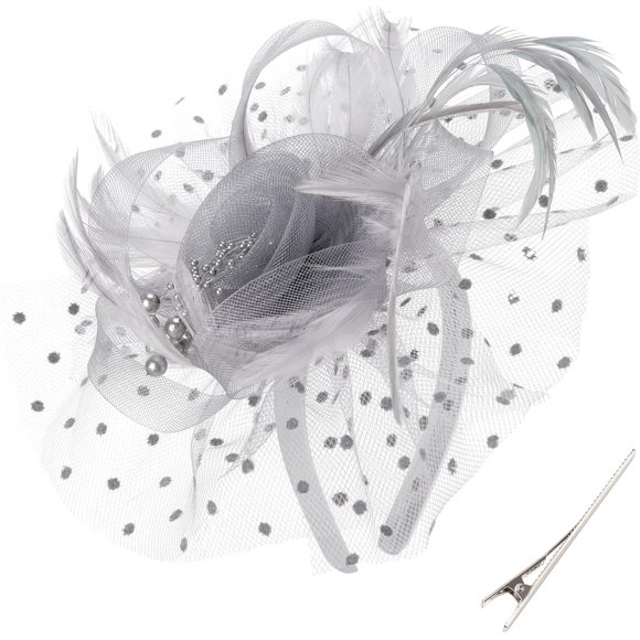 DRESHOW Chapeau Fascinators Fleur Rubans en Maille Plumes sur un Bandeau et une Pince Couvre-Chef pour Fête du Thé pour Filles et Femmes