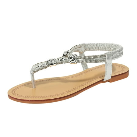 

Liaosiiii Women Shoes Beaded Thongs Soft Sole Beach Sandals Bohemian Rhinestone Sandals Slippers Platform Wedges for Women