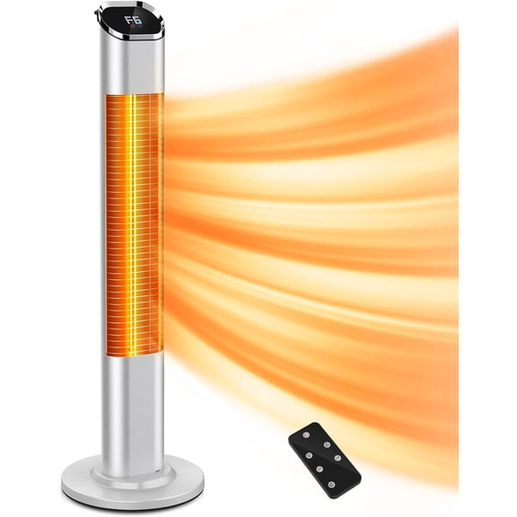 Electric Outdoor Heater, Infrared Patio Heater with 3s Instant Warm, 9 Level Temperature, Overheating Protection, Remote Control, 24H Timer for Garage Backyard Porch, No Noise with Gold Tube