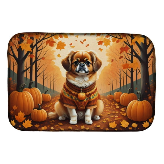Tibetan Spaniel Fall Dish Drying Mat 14 in x 21 in