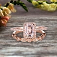 thumbnail image 1 of Halo Art Deco 2.25 Carat 7x5mm Emerald Cut Morganite Wedding Set Bridal Ring Engagement Ring Set On 10k Rose Gold Stacking Matching Band Anniversary Gift, 1 of 5