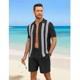 thumbnail image 4 of COOFANDY Men's 2 Piece Short Sets Casual Button Down Shirt and Shorts Set Knit Polo Set Vintage Summer Beach Outfits, 4 of 6