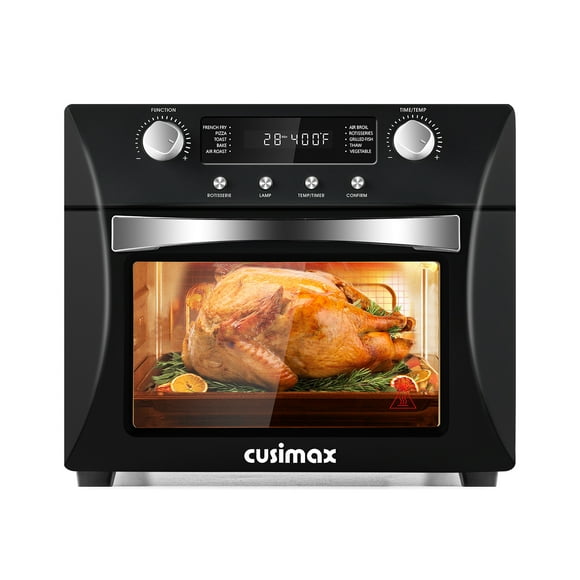 CUSIMAX 10-in-1 Air Fryer Oven, 24QT Countertop Convection Toaster Oven with Rotisserie, Dehydrator & Crisping Technology – Fast Heating, Rich Accessories, Sleek Black Design