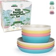 thumbnail image 1 of Juego de platos y cuencos de bambú para niños de 8 piezas, aptos para lavavajillas, 1 of 9