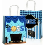 20 Pcs Bossbb Party Favors Bags with Handles, Baby B-oy Goodie Bags, Gift Bags, Candy Bags with 2 Different Types, Boss Kraft Paper Bags for Birthday Party Supplies Ba-by Shower Decorations