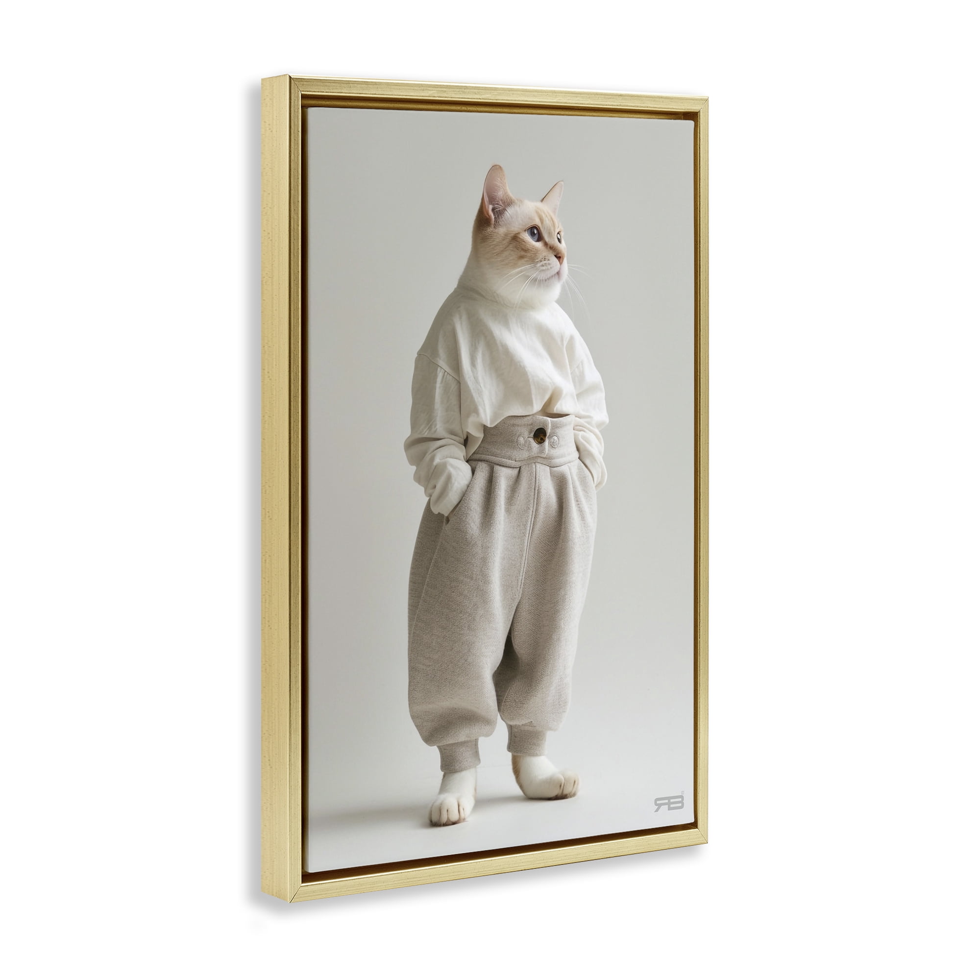 Stupell Industries Trendy Fashion Cat Animals & Insects Painting Gold Floater Framed Canvas Art Print Wall Art, 17 x 25