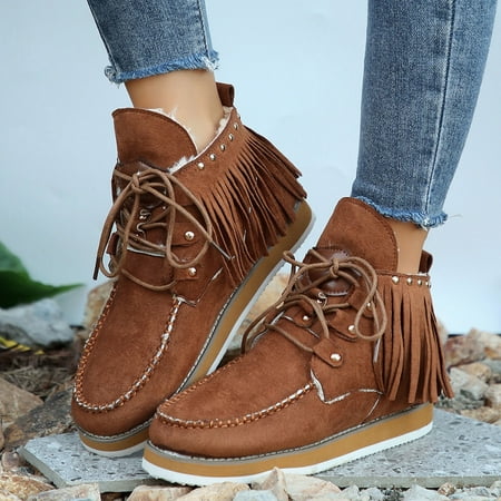Fulorrnie Boots for Women Women s Flats Mid Calf Boots-Retro Christmas Non Slip Shoes for Women Winter Chelsea Waterproof Boots for Women Warm Womens Boots