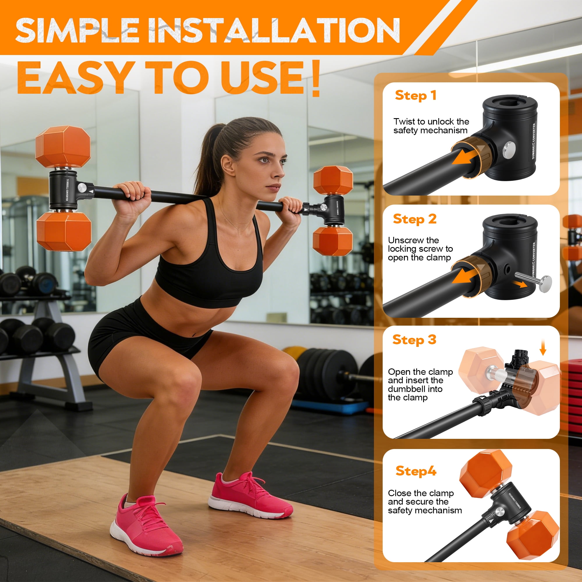 WOOTMIN Converter Adjustable Dumbbell to Barbell, 200 lb