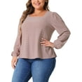 thumbnail image 4 of Agnes Orinda Women's Plus Size Tops Square Neck Hollow Long Sleeve Dressy Casual Eyelet Shirts 2X Dark Pink, 4 of 6