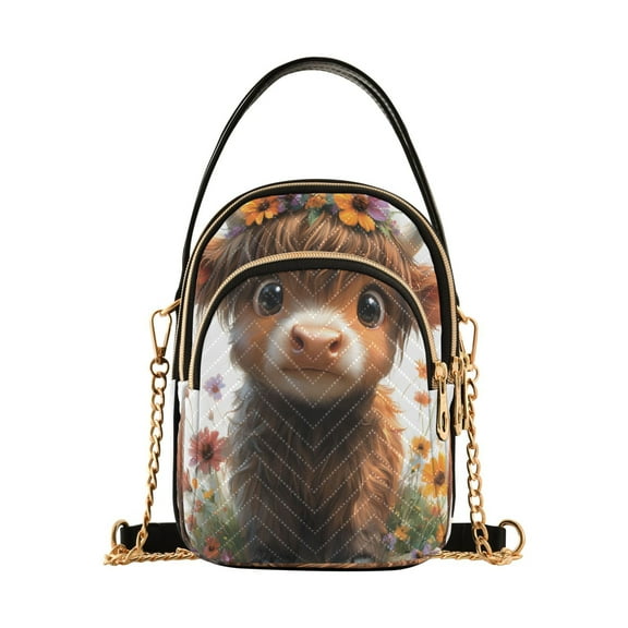 ALAZA Chain Crossbody Bags for Women Cute Highland Cattle Shoulder Handbag Phone Purse