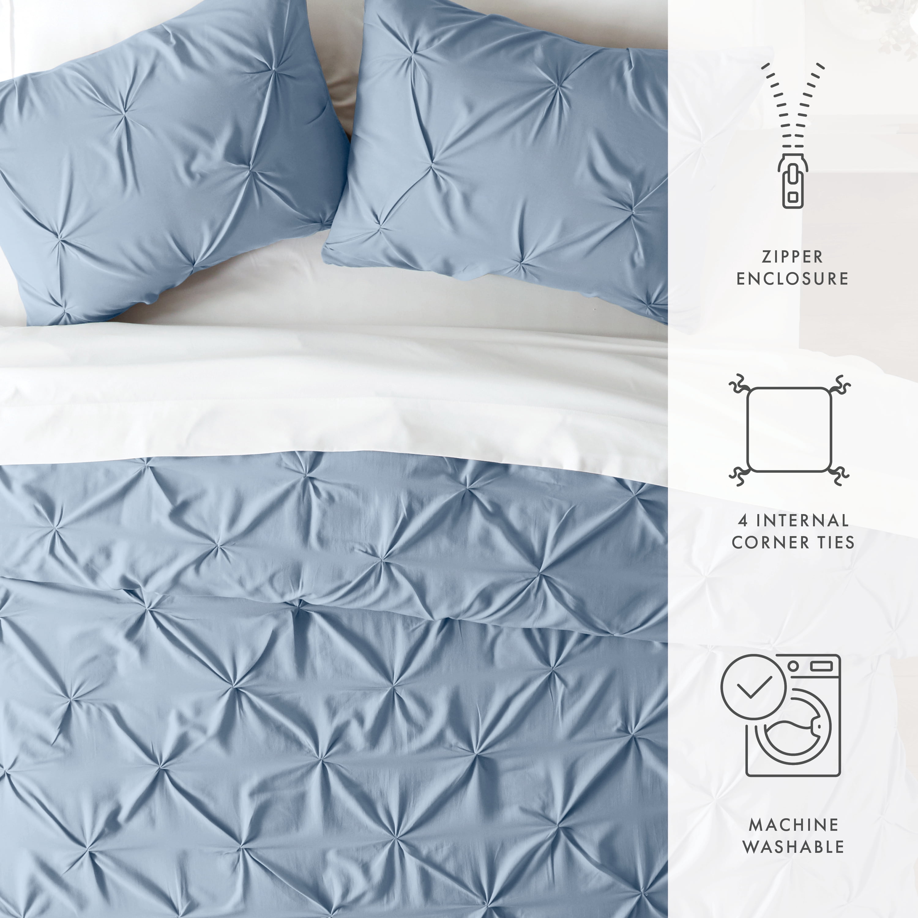 Noble Linens Light Blue Pinch Pleat 3-Piece Duvet Cover Set, King/Cal King